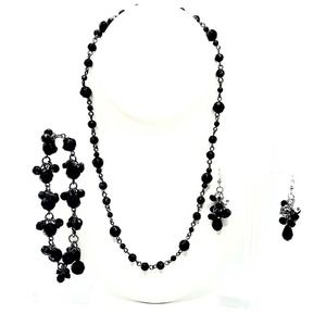 Victorian Gothic Black French Jet Glass Jewelry Set Vintage Curated